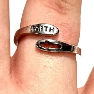 Sterling Silver Plated Ring Christian Faith over Fear Cross Christian Gift NEW!